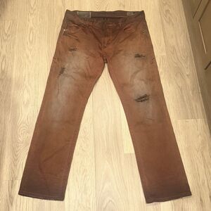 Rivet De Cru Jeans Andrew Relaxed Distressed Faded 38x34 Brown Red